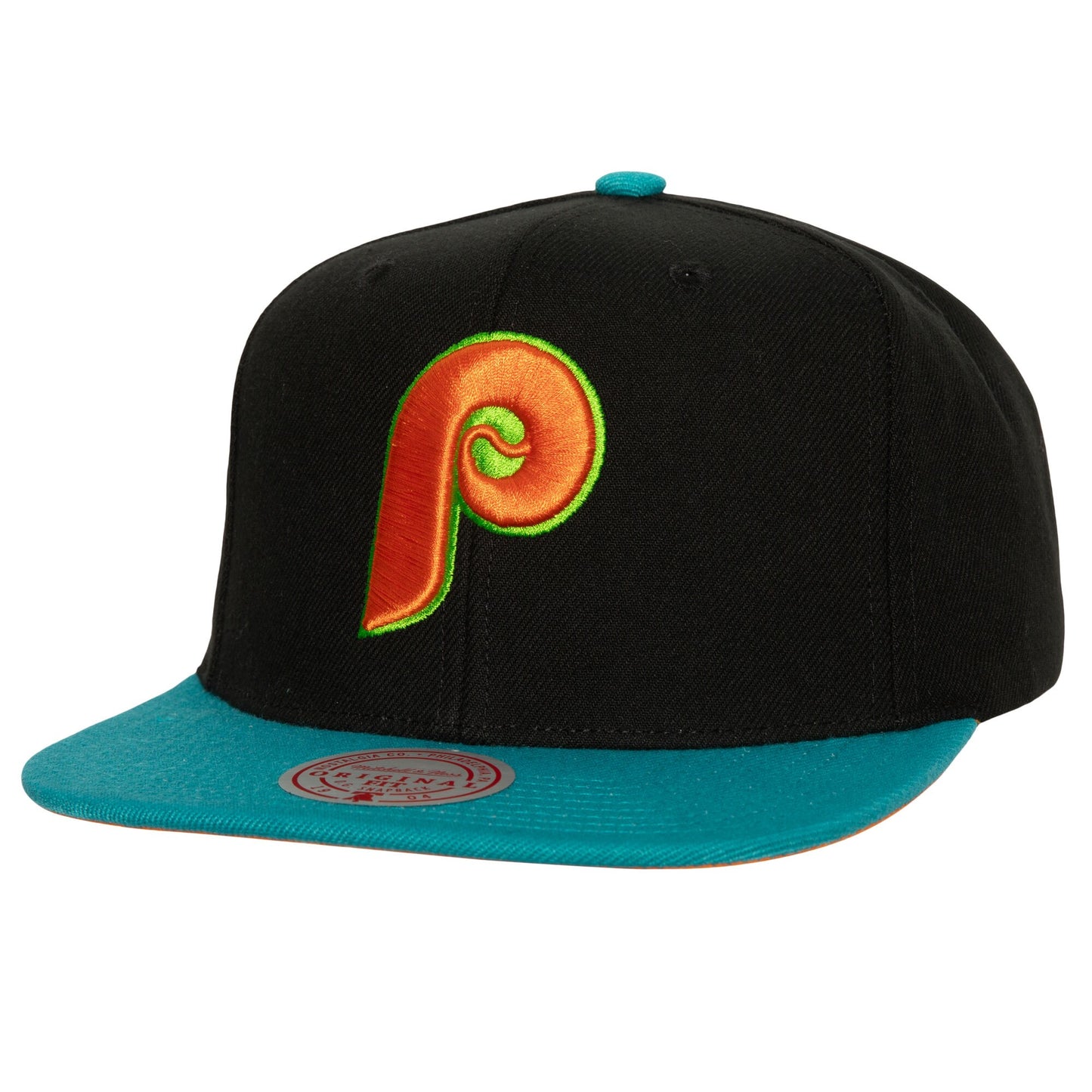 Philadelphia Phillies Mitchell & Ness Citrus Cooler Snapback Hat - Black/Teal